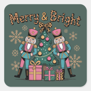 Merry and Bright Coquette Nutcracker Leopard Xmas Square Sticker