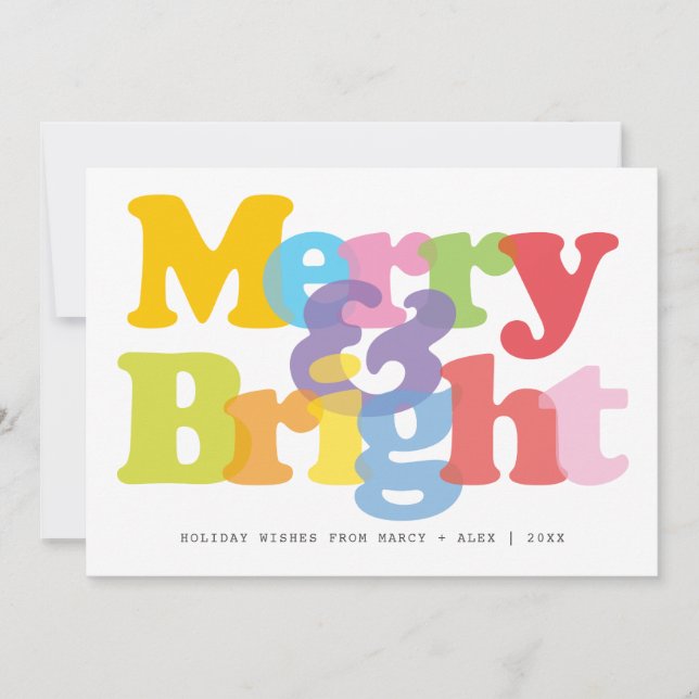 Merry And Bright Couples Photo Modern Christmas Holiday Card (Front)