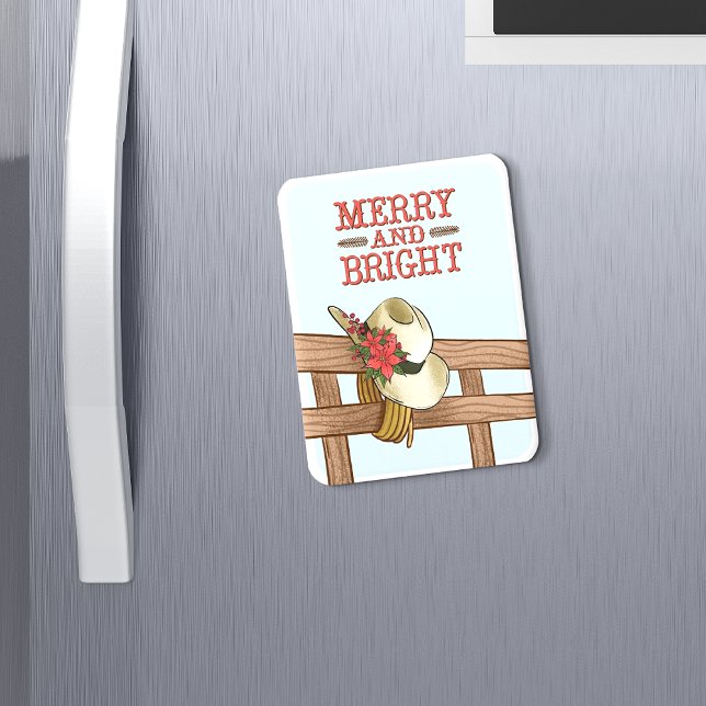 Merry And Bright Cowboy Hat with Flowers Christmas Magnet (Creator Uploaded)