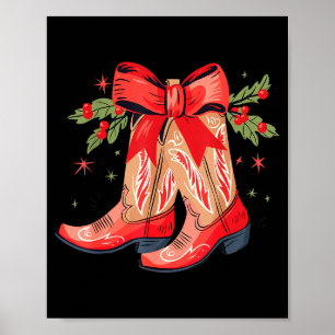 Merry And Bright Cowgirl Boot Christmas Western Co Poster