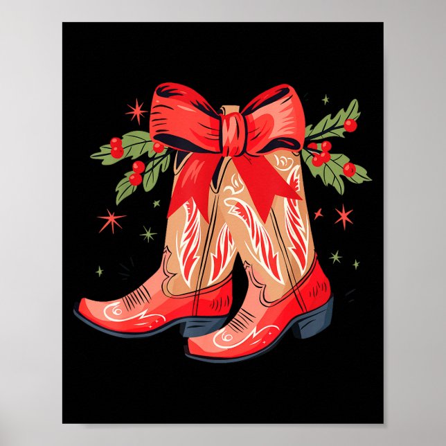 Merry And Bright Cowgirl Boot Christmas Western Co Poster (Front)