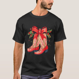 Merry And Bright Cowgirl Boot Christmas Western Co T-Shirt