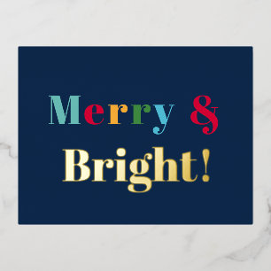 Merry and bright Custom Blue Creative Design Foil  Holiday Postcard