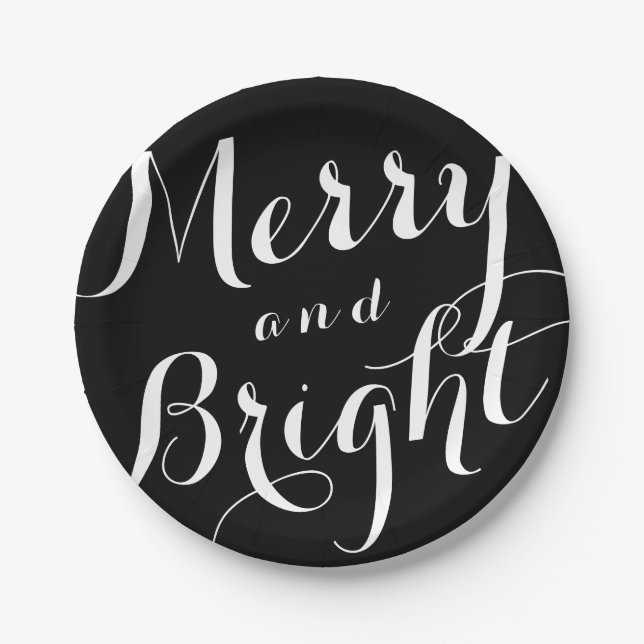 Merry and Bright Custom Colour Holiday Paper Paper Plate (Front)