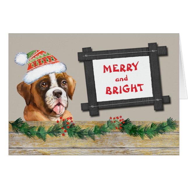 Merry and Bright Cute Boxer Dog Christmas (Front Horizontal)