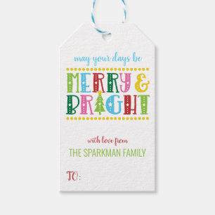 Merry and Bright Cute Colourful Family Christmas Gift Tags