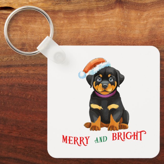 Merry and bright Cute Dog Key Ring (Front)