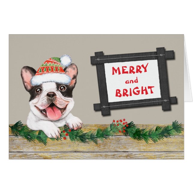 Merry and Bright Cute French Bulldog Christmas (Front Horizontal)