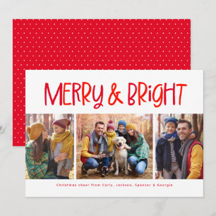 Merry and bright cute fun red Christmas 3 photo Holiday Card