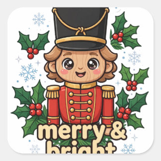Merry and Bright Cute Nutcracker Christmas Sticker