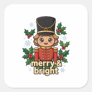 Merry and Bright Cute Nutcracker Christmas Sticker