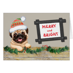 Merry and Bright Cute Pug Dog Christmas