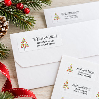 Merry and Bright Cute Red Green Christmas Tree Return Address Label