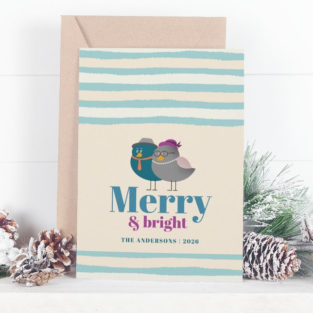 Merry and Bright Cute Winter Birds Christmas Holiday Card (Creator Uploaded)