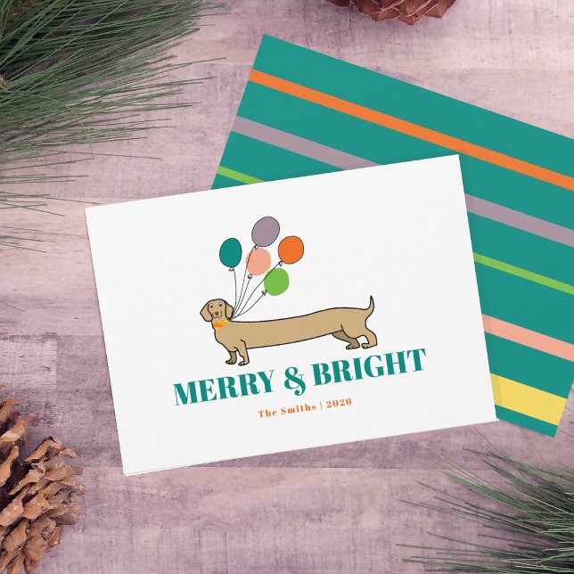 Merry and Bright Dachshund Dog Christmas Holiday Card (Creator Uploaded)