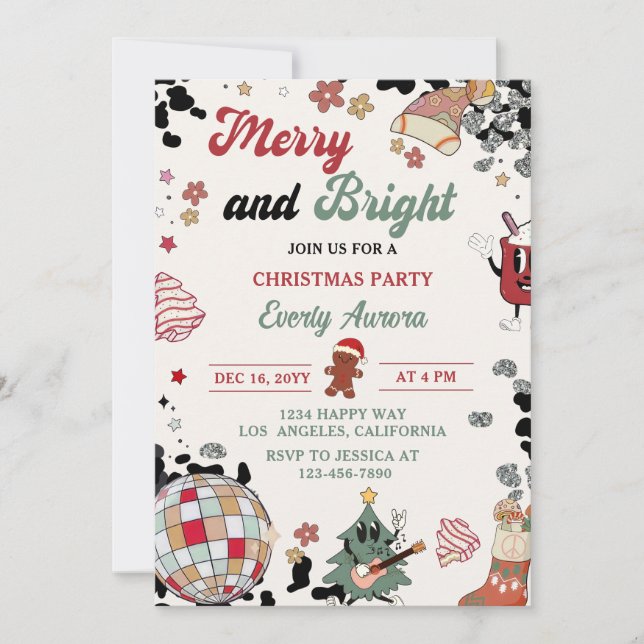 Merry And Bright Disco Ball Christmas Party Invitation (Front)