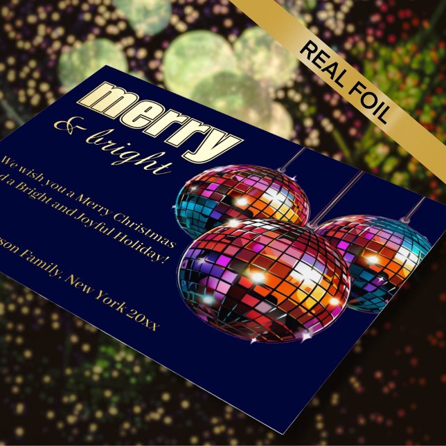 Merry and Bright Disco Ball  Foil Holiday Card (Creator Uploaded)