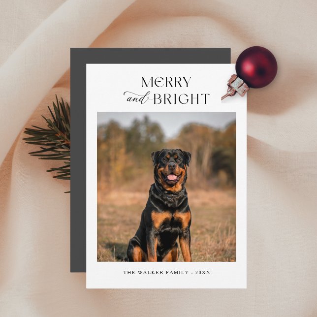 Merry and Bright Dog Photo Christmas Holiday Card (Creator Uploaded)