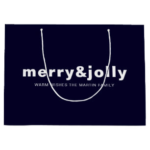 Merry and Bright Dusky Blue Modern Christmas Large Gift Bag