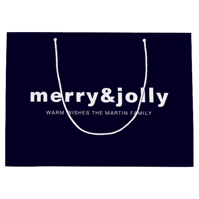Merry and Bright Dusky Blue Modern Christmas Large Gift Bag (Front)