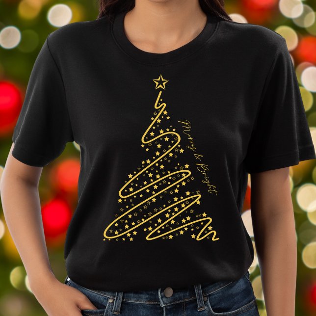 Merry and Bright Elegant Chic Black Gold Christmas T-Shirt (Creator Uploaded)
