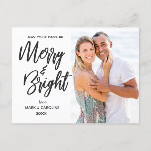 Merry and Bright Elegant First Christmas Photo Holiday Postcard