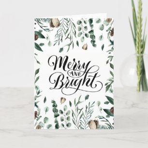 Merry And Bright Elegant Script Magnolia Greenery Holiday Card