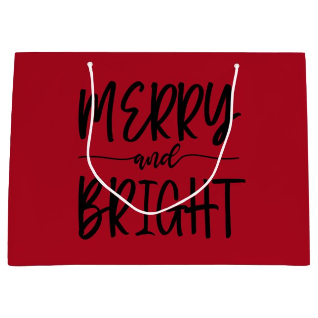 Merry and Bright Elegant Script Red Christmas Large Gift Bag (Front)