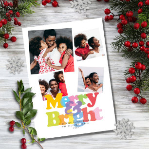 Merry And Bright Family 4 Photo Collage Christmas Holiday Card