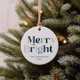 Merry And Bright Family Christmas Ceramic Ornament