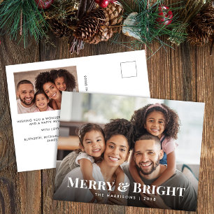 Merry And Bright Family Photo Christmas Holiday Postcard