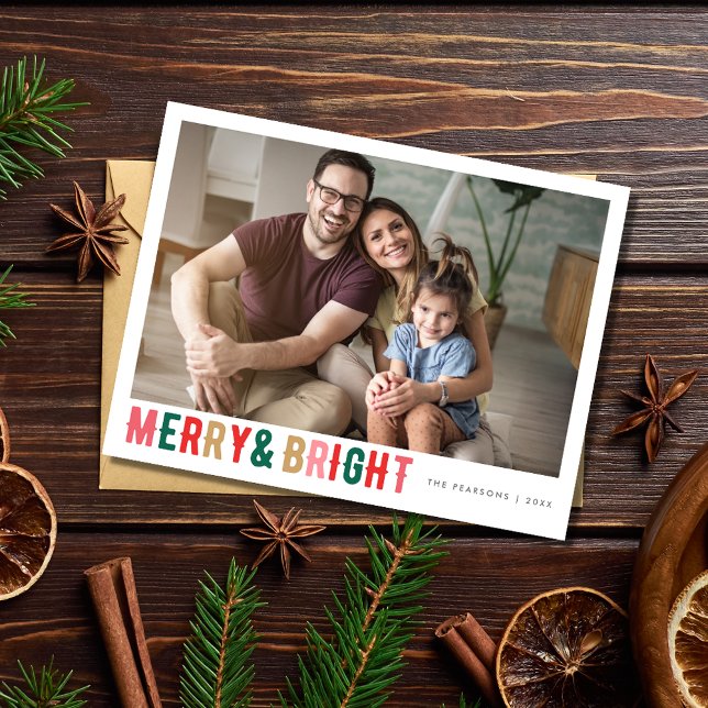 Merry and Bright Family Photo Christmas Holiday Postcard (Merry and Bright Family Photo Christmas Holiday Postcard)