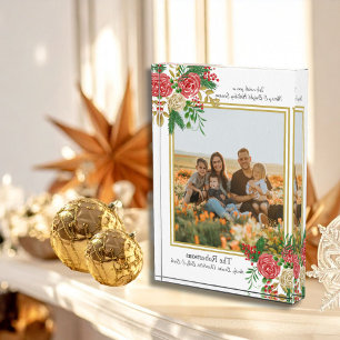 Merry and Bright Family Photo Floral Holiday Block