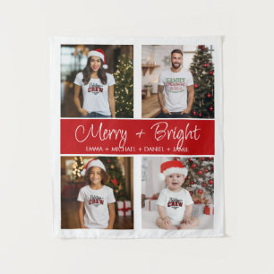 Merry And Bright Family Photo Holiday Collage Tapestry