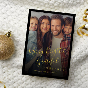 Merry and Bright family photo modern Christmas  Holiday Card