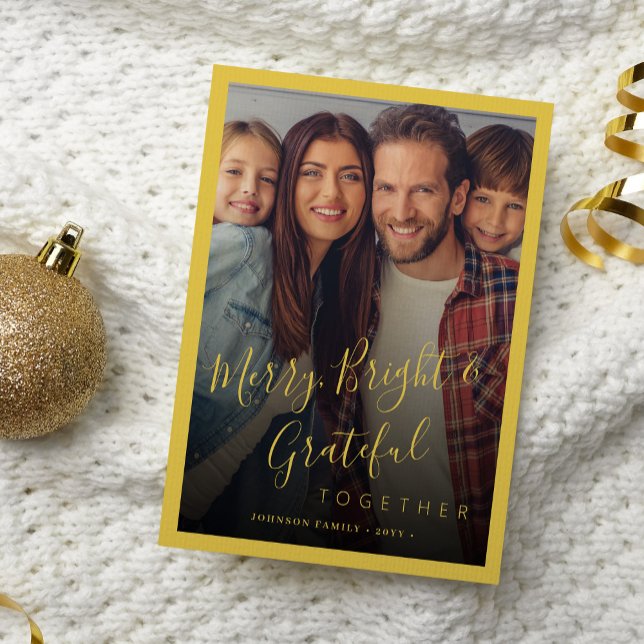Merry and Bright family photo modern Christmas  Holiday Card (Creator Uploaded)