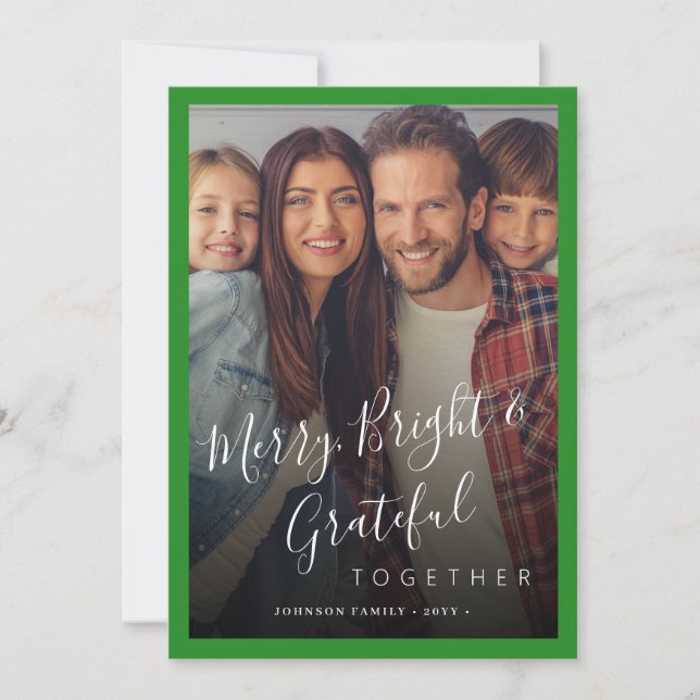 Merry and Bright family photo modern Christmas  Holiday Card (Front)