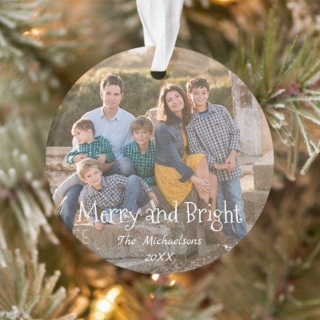 Merry and Bright Family Photo Ornament (Tree)