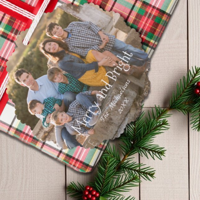 Merry and Bright Family Photo Tree Decoration Card (Creator Uploaded)