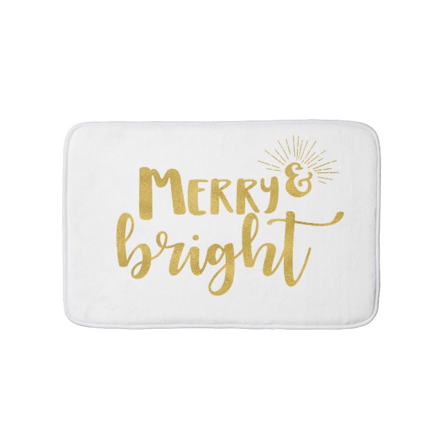 Merry and Bright Faux Gold Typography Bath Mat (Front)