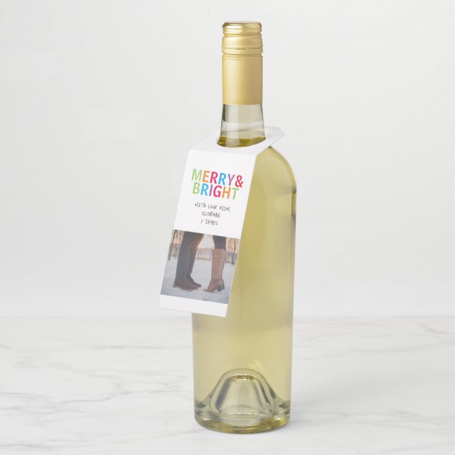 Merry And Bright Festive Christmas Personalised Bottle Tag (Angled)