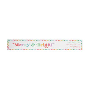 Merry And Bright Festive Colourful Retro Minimal Wrap Around Label