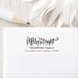 "Merry and Bright" Festive Hand Lettered Holiday Return Address Label