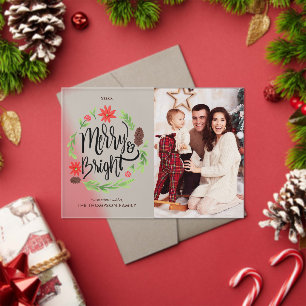 "Merry and Bright" Festive Hand Painted Wreath Acrylic Invitations