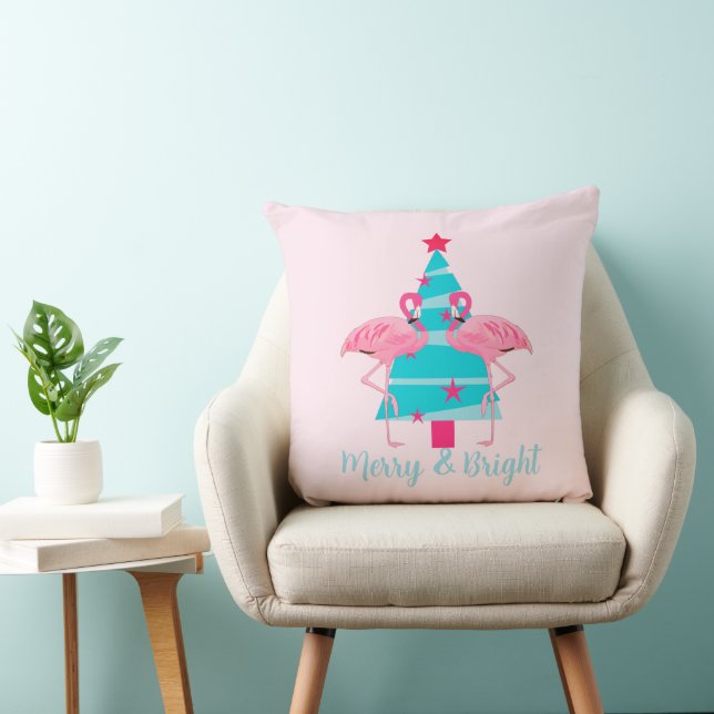 Merry and Bright Flamingos Retro Beach Christmas Cushion (Chair)