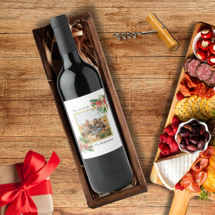 Merry and Bright Floral Family Photo Personalised Wine Label