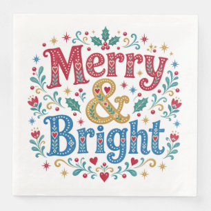 Merry and Bright Folk Art Christmas Napkin