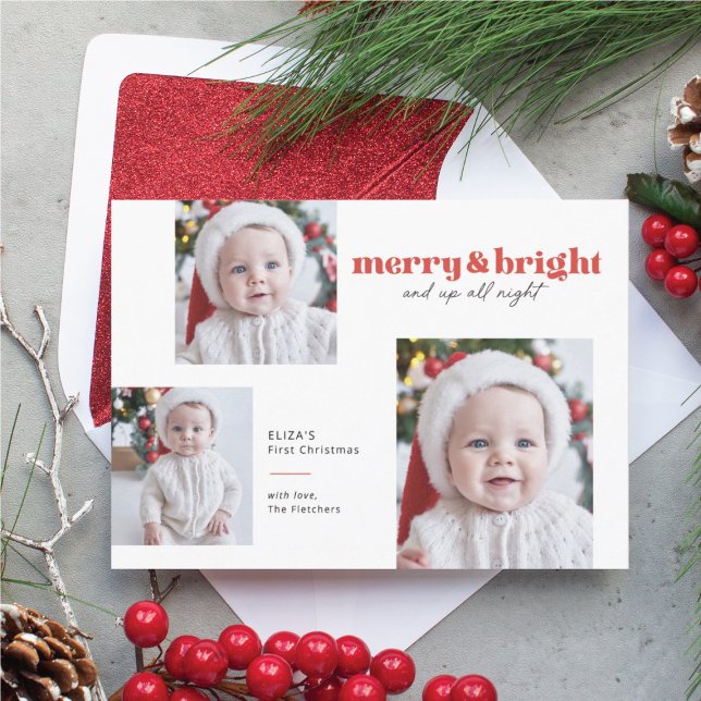 Merry and Bright Funny Babys First Christmas Card (Creator Uploaded)