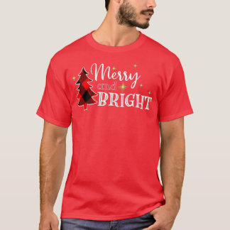 Merry And Bright Funny Xmas Trees Buffalo Plaid Re T-Shirt