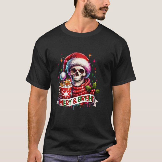 Merry and Bright Gingerbread Skull Hot Cocoa Chris T-Shirt (Front)